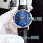 New Upgraded Copy IWC Schaffhausen Portofino Blue Dial Black Leather Strap Watch